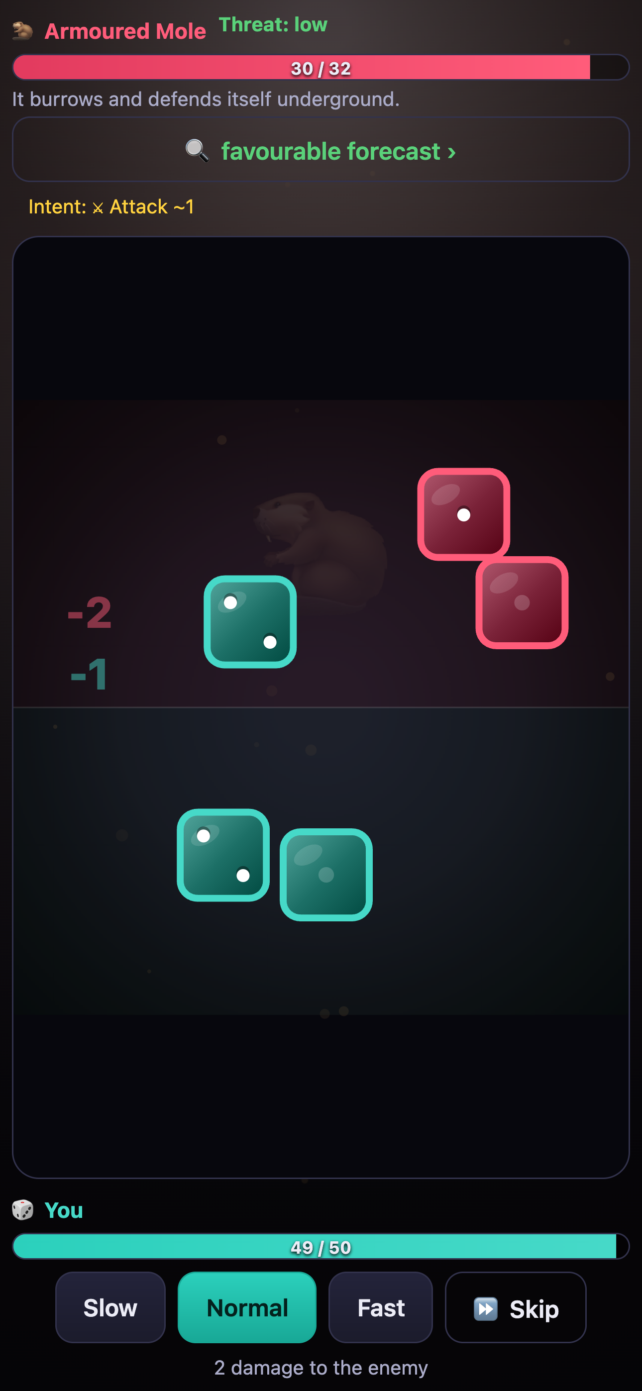 Living dice fighting in the arena