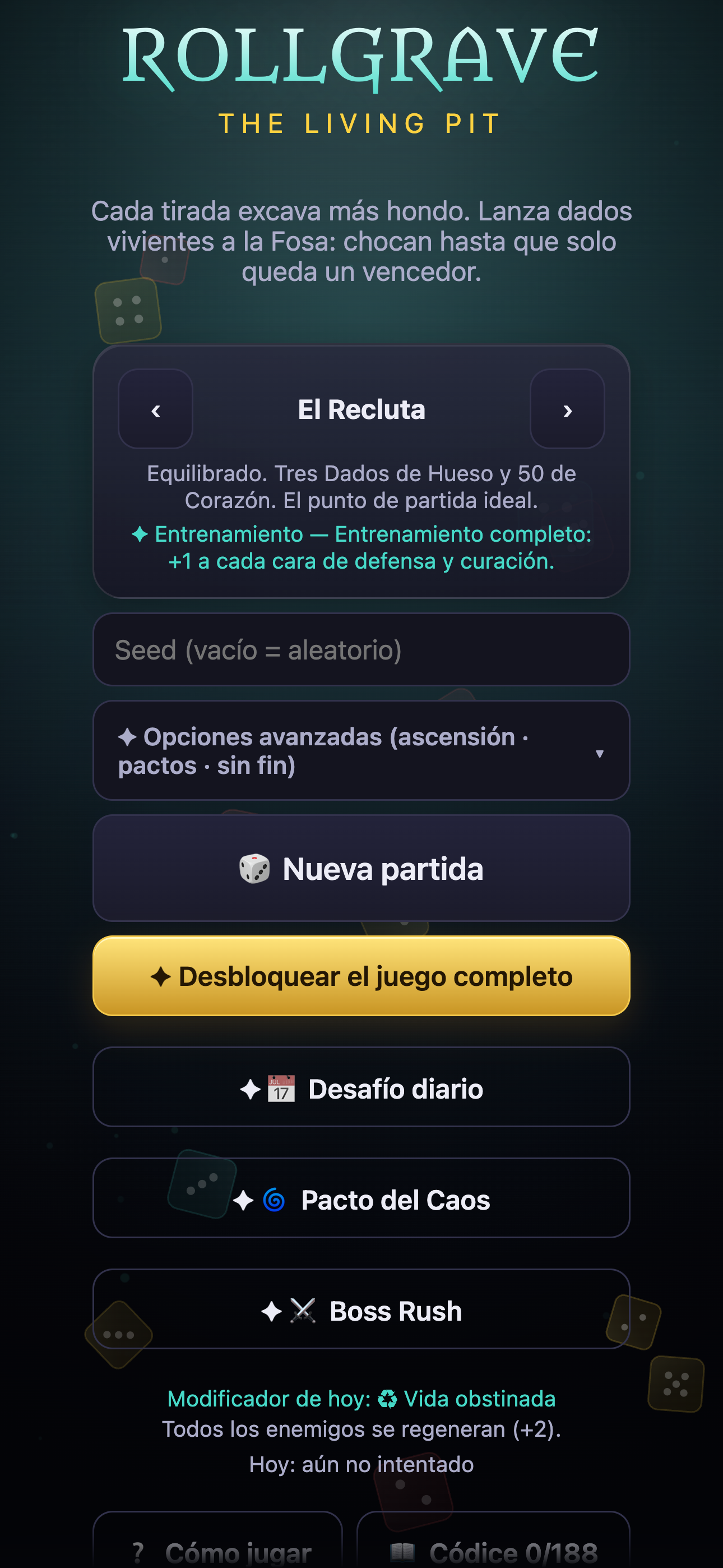 Selección del Recluta y de los modos de Rollgrave