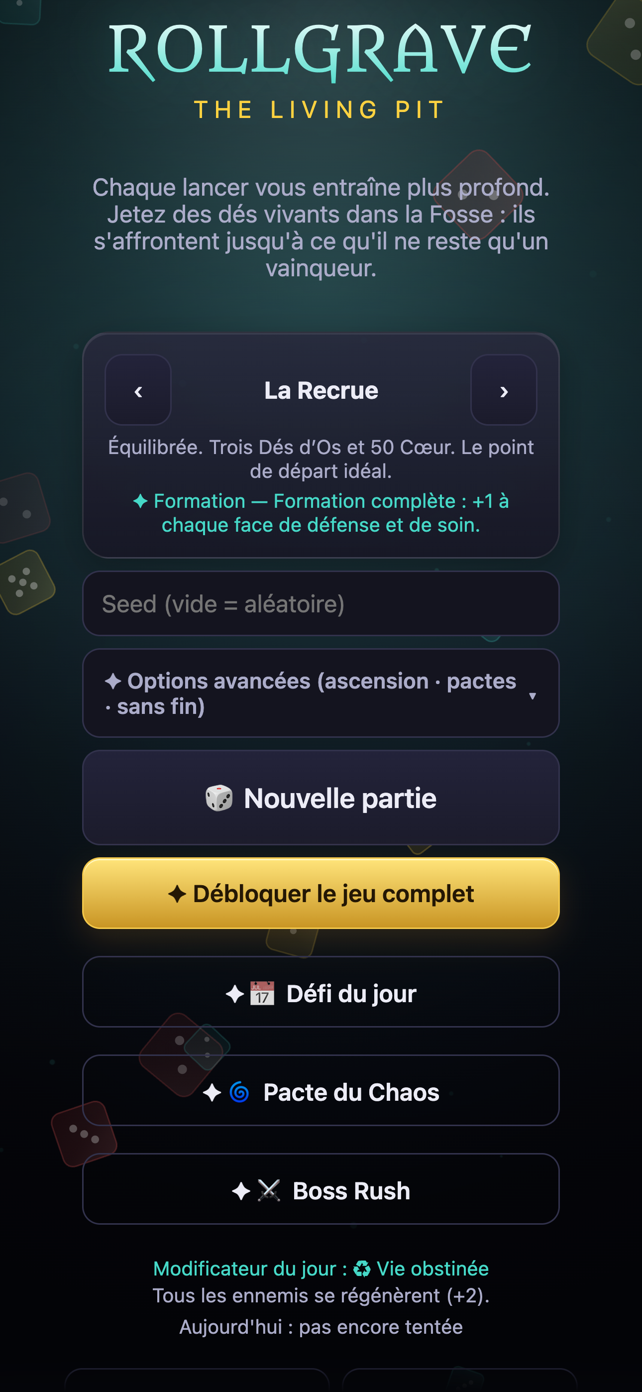 Choix de la Recrue et des modes de Rollgrave
